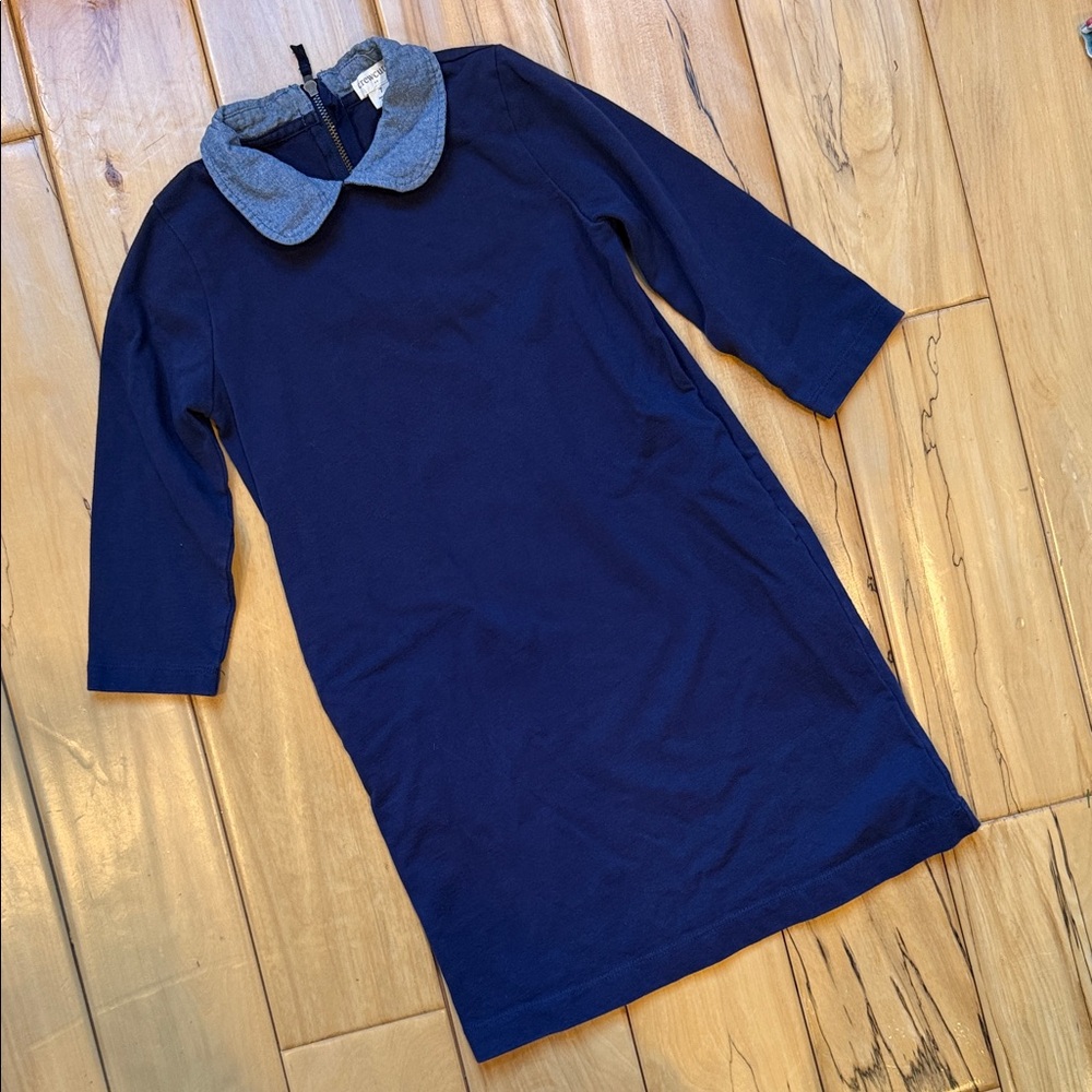 Crewcuts sz 7 Navy Long Sleeve Dress with denim Peter Pan Collar